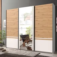Schlafzimmer Schwebetürenschrank mit Spiegel in weiß mit Artisan Eiche Nb. GRANADA-43, B/H/T ca. 270/210/64 cm