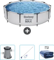 Bestway Round Steel Pro MAX Schwimmbad – 305 x 76 cm – Grau – im Lieferumfang enthalten Pumpe - Reinigungskit - Sonnensegel