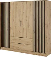 Masseno Drehtürenschrank NELIANA 206 cm Kleiderschrank Schlafzimmer Schrank 4-türig Eiche Artisan