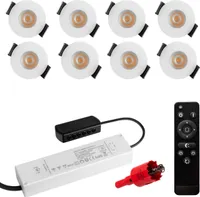 S-Polylight PREMIUM Mini LED- Einbauspots Warmweiss 3.000K, DIMMBAR, IP65, FUNK 3W LED Einbaustrahler Terrassenüberdachung, Terrassenbeleuchtung, Bad, Sauna, LED Spots mit Fernbedienung (WEISS, 8x LED-SET)