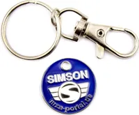 SIMSON Schlüssel Anhänger mit Einkaufswagen Chip und Ring mit Karabiner Haken