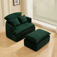 okwish Schlafsofa Sitzsack erwachsene Relaxsessel mit Fußhocker & Kissen Beanbag Einzelsofa,Leicht zu bewegen,Cord,Grün