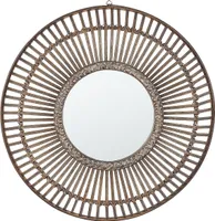 BELIANI Lustro ścienne ciemne drewno okrągłe 66 cm ręcznie wykonane plecionka bambus boho rustykalne
