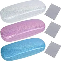 3 Stück Brillenetui Hardcase, Tragbar Brillentasche, Kratzfeste Brillenbox Damen mit Putztuch für Brillenaufbewahrung