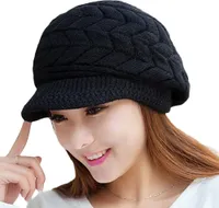Mode Frauen einfarbig verdicken Wollgarn Strickmütze Outdoor Peaked Cap