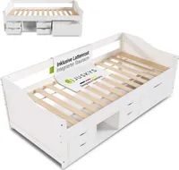 Juskys Funktionsbett Nalu 90x200 cm - Holz Bett mit Lattenrost & Schubladen - Weiß