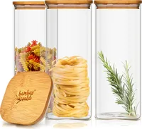bambuswald© Eckiges Glas mit Bambusdeckel Vorratsglas Aufbewahrungsglas, luftdicht, mit Silikonring, umweltfreundlich, lebensmittelecht, Inhalt: 1500 ml, Maße: 10 x 20,5 x 10 cm (BxHxT), 3er-Set