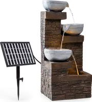 blumfeldt Fez Solarbrunnen Gartenbrunnen Zierbrunnen Dekobrunnen, Solarbetrieb, LED-Beleuchtung, 34 x 76 x 36 cm (BxHxT), Material: Polyresin, 3 Kaskadenstufen, für drinnen und draußen, braun
