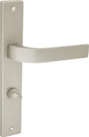 DOMINO Türgriff 78 Drückergarnitur WC - Badezimmer Set | Links & Rechts Türbeschlag für WC/Badezimmertüren | L-Form | Türbeschläge aus Aluminium | Satin Nickel Velvet Türdrückergarnitur |   FOKUS M91