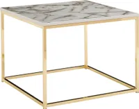 WOHNLING Couchtisch Marmor Optik Weiß 60x60x45 cm Wohnzimmertisch Tisch Metall