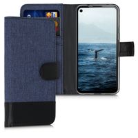 kwmobile Wallet Case kompatibel mit Google Pixel 4a - Hülle mit Ständer - Handyhülle Kartenfächer Dunkelblau Schwarz