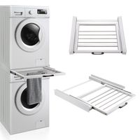 Verbindungsrahmen für Waschmaschinen/Trockner mit ausziehbarer Handtuchhalter Zwischenrahmen universal Zwischenbaurahmen Trocknersäule rutschfest Stahl Weiß