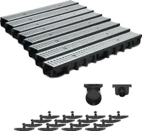 8m Entwässerungsrinne Terrassenrinne Stahlrost verzinkt komplett SET, System A15 98mm
