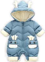 Baby Strampler mit Kapuze Overall Winter Outfits Jungen Mädchen Langarm Schneeanzug Jumpsuit (Blau,90cm)