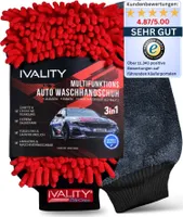 IVALITY® Auto Waschhandschuh multifunktional 3-in-1 Handschuh Mikrofaser-Lappen - Lack-schonend & saugstark -  für hartnäckigen Schmutz - Auto-Pflege