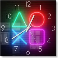 DEQORI Glasuhr 30x30 cm Zahlen 'Playstation Elemente' Wanduhr Glas Uhr Design leise