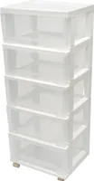 Plastikowa szafka z 5 szufladami i 4 kółkami 40x33x98cm Wózek biurowy z szufladami (biały)