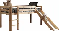 Łóżko do zabawy Vipack Pino ze zjeżdżalnią - lita sosna lakierowana naturalnie, wymiary: 210 cm x 114 cm x 218 cm; PIHSGB10