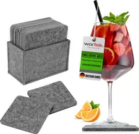wortek Filz Untersetzer - Deko Tischset + Aufbewahrungsbox I für Gläser & Tisch, 10er Set I 10cm I Eckig, Grau