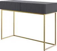 Selsey VELDIO - Schminktisch mit zwei Schubladen und goldenem Metallgestell, Schwarz, 110 cm