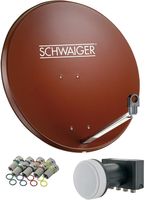 SCHWAIGER 555 SAT systém satelitný komplet satelitná anténa Quad LNB digital 8X F-plug 7mm SAT anténa hliníková kompletná sada tehlovo červená 74,5 x 84cm
