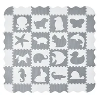 Juskys Kinder Puzzlematte Timon 36 Teile mit 16 Tieren - rutschfest - Grau Weiß