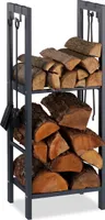 relaxdays Kaminholzregal mit 2 Ablagen