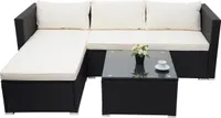 Poly-Rattan Garnitur HWC-F57, Balkon-/Garten-/Lounge-Set Sofa Sitzgruppe  schwarz, Kissen creme ohne Deko-Kissen