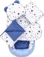 JUKKI® Baby Nestchen 5tlg MINKY SET für Neugeborene [Milky Way] 2seitig 100x55cm Babynest, Matratze, Decke, 2x Kissen