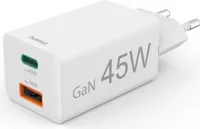 Schnellladegerät, 1x USB-C, 1x USB-A, Mini-Ladegerät, PD, 45 W, Weiß (00201993)