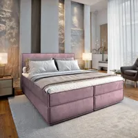 Masseno Boxspringbett PELLIO 140x200 cm Komplett-Set mit Bonell Matratze und Topper, Polsterbett mit Bettkästen -Lila, MONOLITH 62