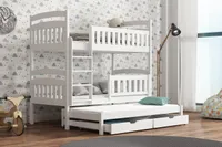 Etagenbett BENI Hochbett Stockbett Ausziehbett für 3 Kinder 90x200 weiß ohne Matratzen aus Massivholz Kiefernholz