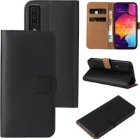 Handy Hülle für Samsung Galaxy A50 Klapphülle Bookcase Flip Cover Handy Tasche Etui Farbe: Schwarz