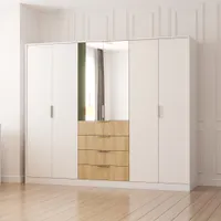 Drehtürenschrank Kleiderschrank Schrank 230 cm Weiss/Eiche Hickory mit zwei Spiegeln GALAXY