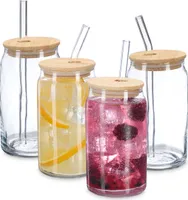 relaxdays Trinkgläser mit Bambusdeckel 4er Set