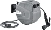 Juskys Schlauchtrommel Flowwater 20 m – Wand-Schlauchbox mit 3/4 Zoll Anschluss und Einzug-Automatik – Schlauchaufroller mit flexibler Wandhalterung