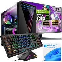 KRAFTPC Gaming PC Komplett-Set Intel Core i5 12600K - GeForce RTX3060 Ti 8GB - 1000GB M.2 SSD - 2000GB HDD - 32GB DDR4 RAM - 27" TFT - Tastatur/Maus