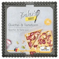 BIRKMANN Quiche- und Tarteform, L 21 x B 21 H 3 cm, quadrat, mit Hebeboden, perforierter Kohlenstoffstahl,