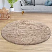 TT Home Teppich Wohnzimmer Hochflor Langflor Weich Soft Modernes Einfarbiges Design Größe 120 cm Rund