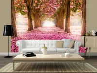 Vlies Fototapete Weg 350x256 cm Tapeten Wandtapete XXL Blumen Bäume Park Allee rosa braun c-A-0031-a-b