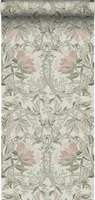 ESTAhome secesní tapeta s květinovým vzorem pískově béžové a starorůžové barvy - 139418 - 50 x 900 cm