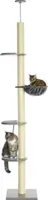 PawHut Kratzbaum, Katzenkratzbaum Deckenhoch, 230-250 cm, Kletterbaum mit Hängematte, Katzenbaum Höhenverstellbar, Spielbaum mit Kippschutz, Plüsch, Grau+Cremeweiß
