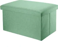 Intirilife Faltbare Sitzbank 78x38x38 cm in FRÜHLINGS GRÜN - Sitzwürfel mit Stauraum und Deckel aus Stoff in Leinen Optik - Sitzcube Fußablage Aufbewahrungsbox Truhe Sitzhocker