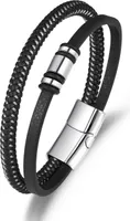 INF Geflochtenes Armband - Schwarzes Leder & Edelstahl