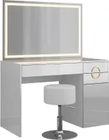 Vicco Toaletní stolek Adela, 115 cm s LED zrcadlem a stoličkou, Bílá vysoký lesk