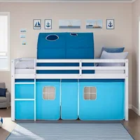 Homestyle4u 2985, Kinder Hochbett 90x200 Tunnel Vorhang blau Kinderbett