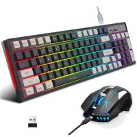HXSJ L99 2.4G kabelloses Tastatur- und Mausset, 96-Tasten-RGB-Tastatur mit Hintergrundbeleuchtung + Maus mit Hintergrundbeleuchtung (3 Stufen einstellbarer DPI)