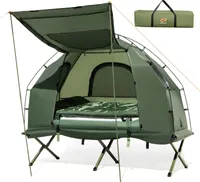 COSTWAY Feldbett mit Zelt, Campingbett mit Vorzelt, Luftmatratze, Schlafsack, Kissen und Tragetasche, Campingliege 194x87x167cm