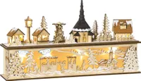 HOMCOM Śnieżna wioska bożonarodzeniowa Dekoracja świąteczna z 10 diodami LED Oświetlony zimowy krajobraz Dekoracja okna Dekoracja stołu Natura 45 x 10 x 25 cm
