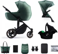 Kinderkraft PRIME 2 3-in-1 - Kinderwagen bis 22 kg - Babytragetasche, Autositz MINK PRO - vollgefederte Räder - wasserdichtes Verdeck - Grün